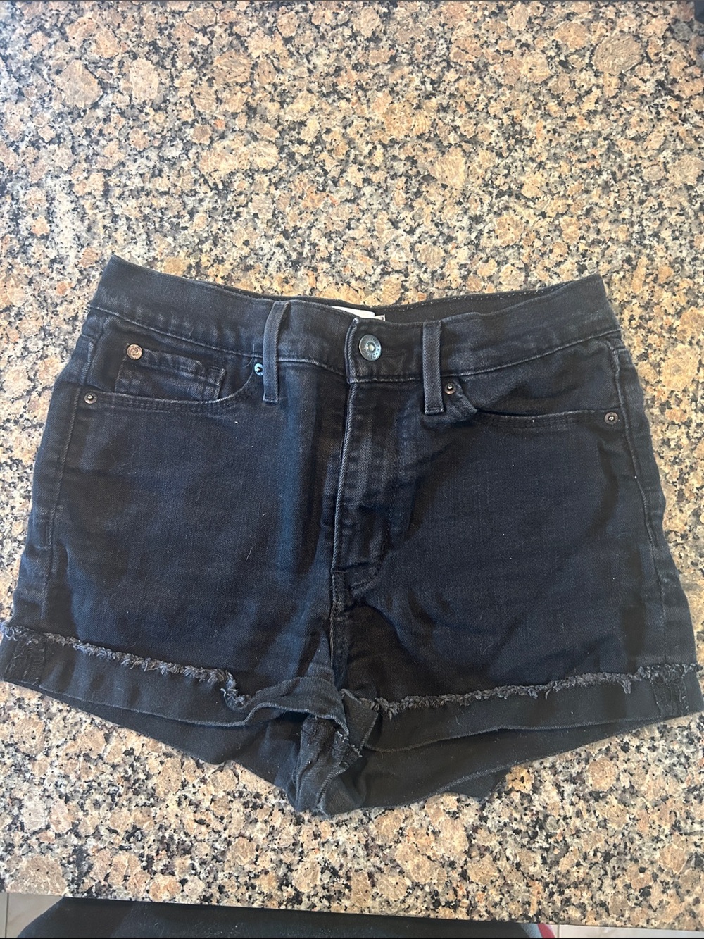 Denizen from Levi's Black Denim Cutoff Shorts with Frayed Hem